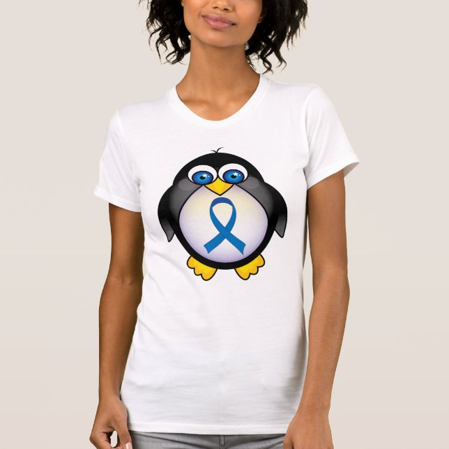 Cute Penguin Blue Ribbon Awareness T-Shirt (Front)