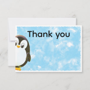 Cute Penguin Blue Watercolor Thank You Card