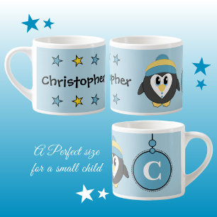 Cute penguin blue yellow with stars child's espresso cup