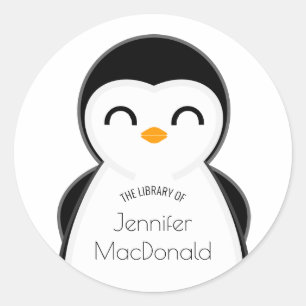 cute penguin BOOKPLATE books for baby Classic Round Sticker