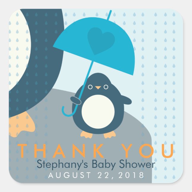 Cute Penguin Boy Baby Shower Thank You Stickers (Front)