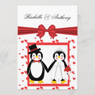 Cute Penguin Bride & Groom Wedding Invitations