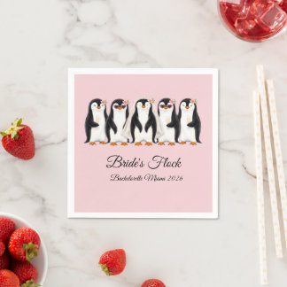 Cute Penguin Bride's Flock Pink Bachelorette Napkin