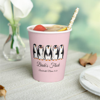 Cute Penguin Bride's Flock Pink Bachelorette Paper Cups