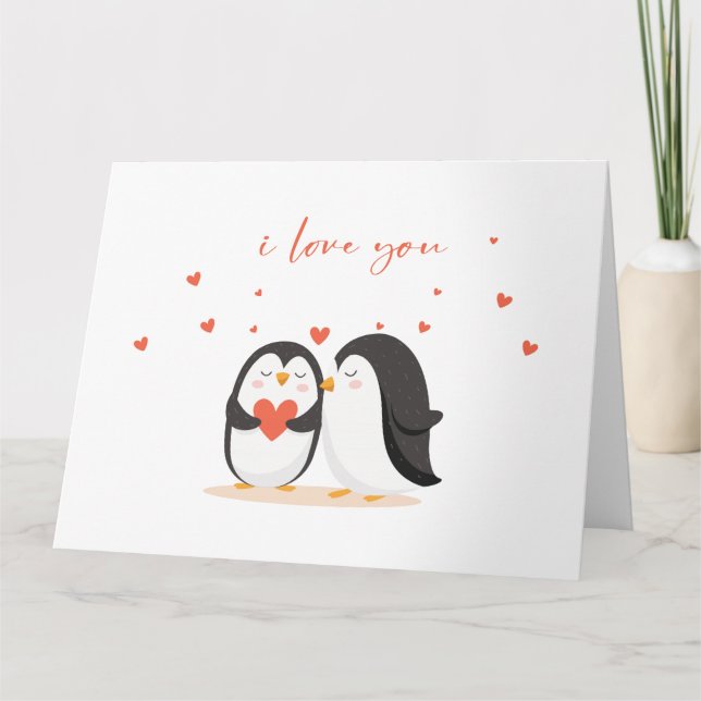 Cute Penguin Card - For Anniversary I Love You (Front)