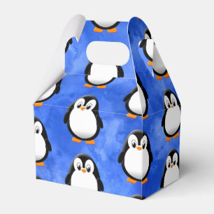 Cute Penguin Cartoon Blue Watercolor Favour Box