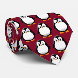 Cute Penguin Cartoon Burgundy  Tie