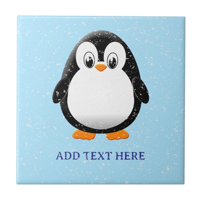 Cute Penguin Cartoon Custom Blue Ceramic Tile (Front)