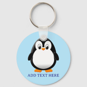 Cute Penguin Cartoon Custom Blue Key Ring