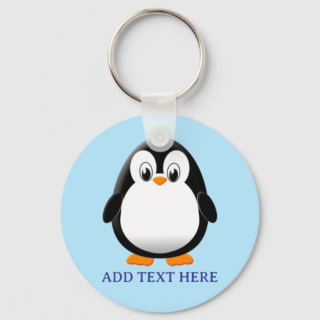 Cute Penguin Cartoon Custom Blue Key Ring (Back)