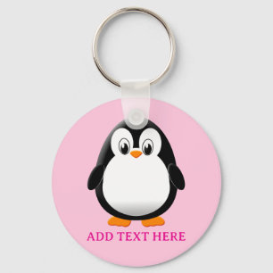 Cute Penguin Cartoon Custom Pink Key Ring