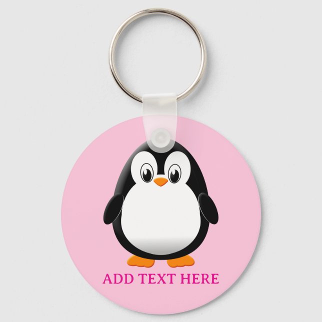 Cute Penguin Cartoon Custom Pink Key Ring (Back)