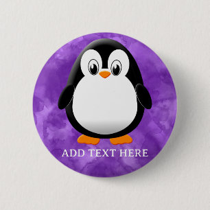 Cute Penguin Cartoon Custom Purple Watercolor 6 Cm Round Badge