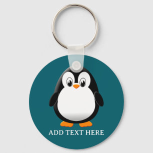 Cute Penguin Cartoon Custom Teal Key Ring