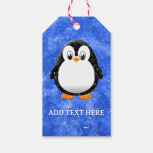 Cute Penguin Cartoon Custom Winter Blue Watercolor Gift Tags