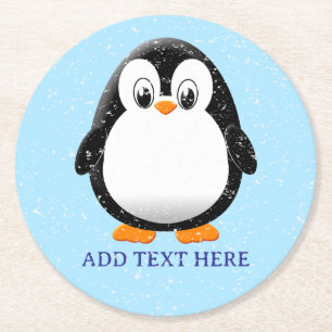 Cute Penguin Cartoon Custom Winter Round Paper Coaster