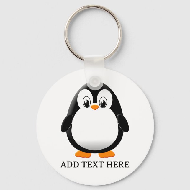 Cute Penguin Cartoon Editable Name Key Ring (Back)