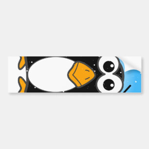 Cute Penguin Cartoon Illustrated Blue Bumper Sticker