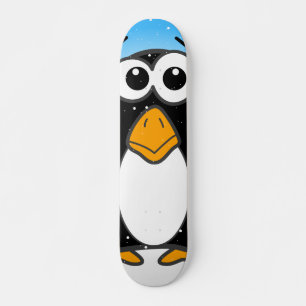 Cute Penguin Cartoon Illustrated Blue Skateboard