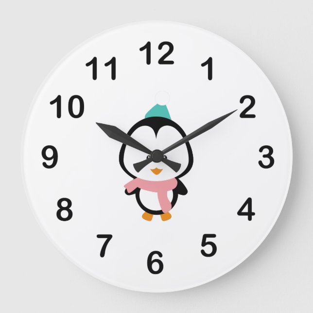 Cute penguin cartoon large clock (Front)