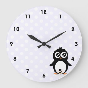 Cute penguin cartoon large clock