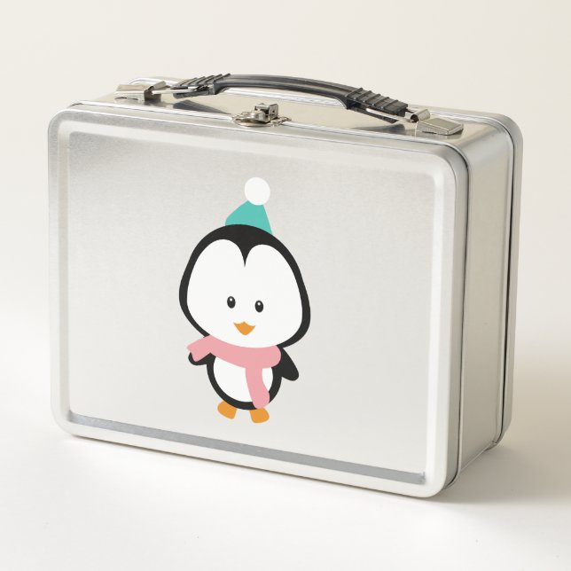 Cute penguin cartoon metal lunch box (Front)