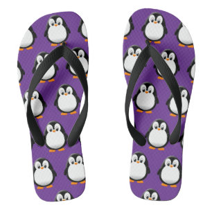 Cute Penguin Cartoon Purple  Thongs