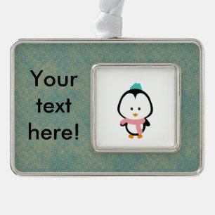 Cute penguin cartoon silver plated framed ornament