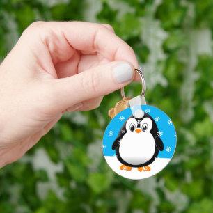 Cute Penguin Cartoon Snow Flakes Custom Key Ring