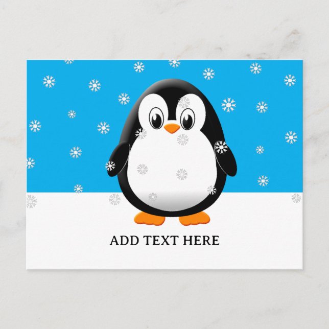 Cute Penguin Cartoon Snow Flakes Custom Postcard (Front)