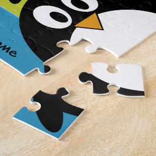 Cute Penguin Cartoon with Area for Name Jigsaw Puzzle