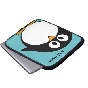 Cute Penguin Cartoon with Area for Name Laptop Sleeve