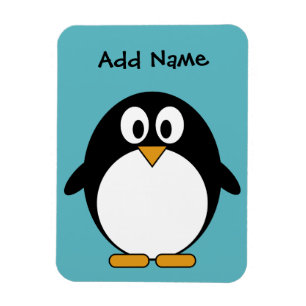 Cute Penguin Cartoon with Area for Name Magnet