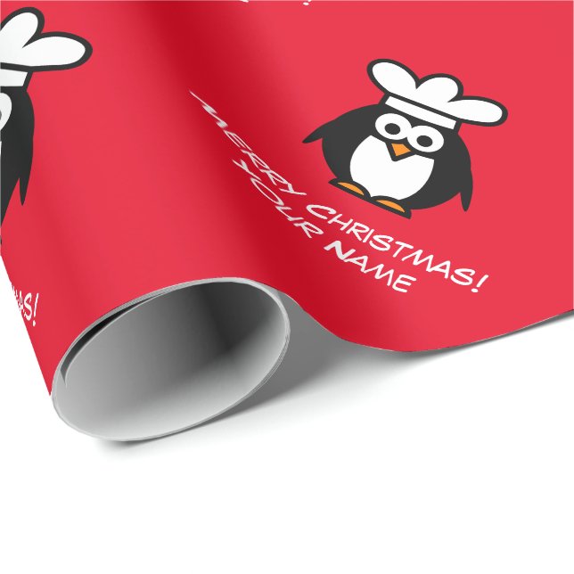 Cute penguin chef cook cartoon custom Christmas Wrapping Paper (Roll Corner)