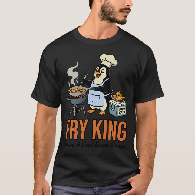 Cute Penguin Chef Fry King Design T-Shirt (Front)