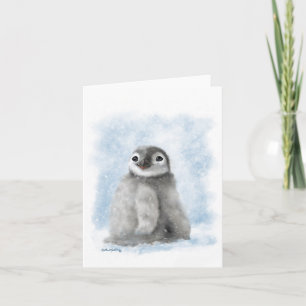 	Cute Penguin Chick in the Snow Cartoon Card