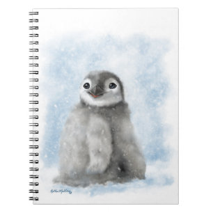 Cute Penguin Chick in the Snow Cartoon Notebook