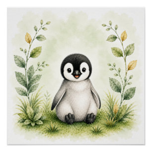 Cute Penguin Childs Poster Square Wall Art