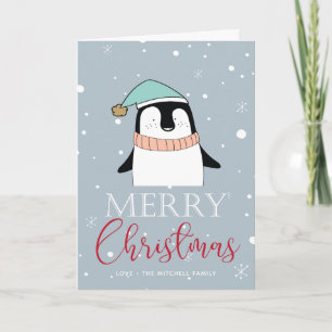 Cute Penguin Christmas Card Cartoon style