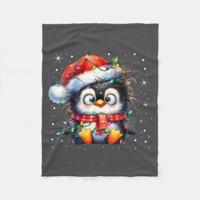 Cute Penguin Christmas Lights Penguins Lover Girls Fleece Blanket (Front)