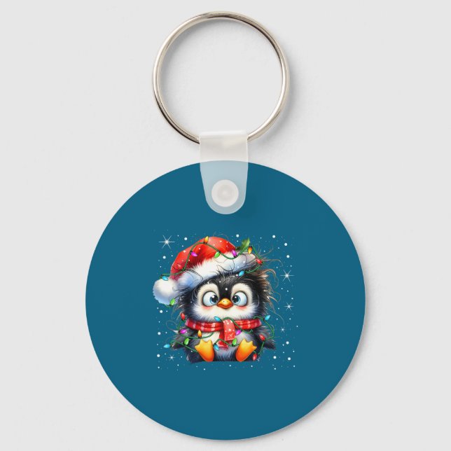 Cute Penguin Christmas Lights Penguins Lover Girls Key Ring (Front)