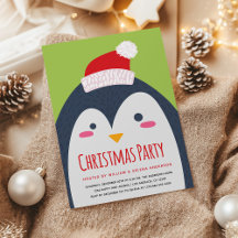 Cute Penguin Christmas Party Invitation