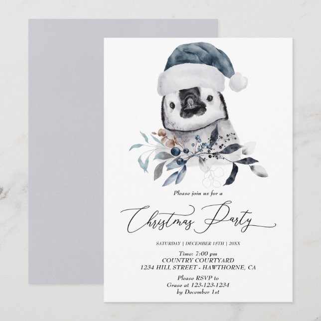 Cute penguin Christmas Party Winter Invitation (Front/Back)