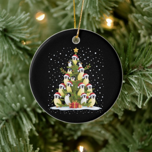 Cute Penguin Christmas Tree Funny Holiday Ceramic Ornament (Tree)