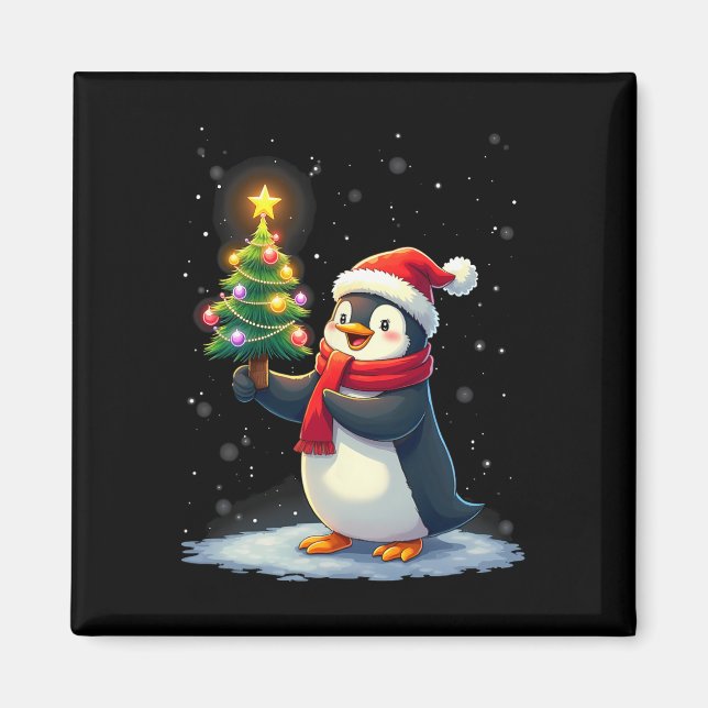 Cute Penguin Christmas Tree Pajama Girls Boys Funn Magnet (Front)