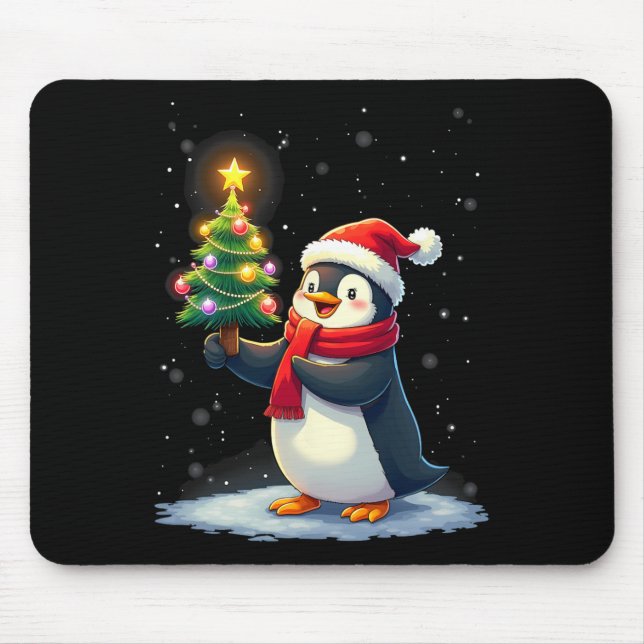 Cute Penguin Christmas Tree Pajama Girls Boys Funn Mouse Pad (Front)