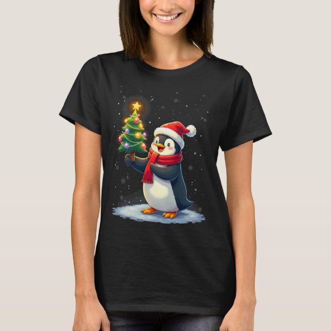Cute Penguin Christmas Tree Pajama Girls Boys Funn T-Shirt (Front)