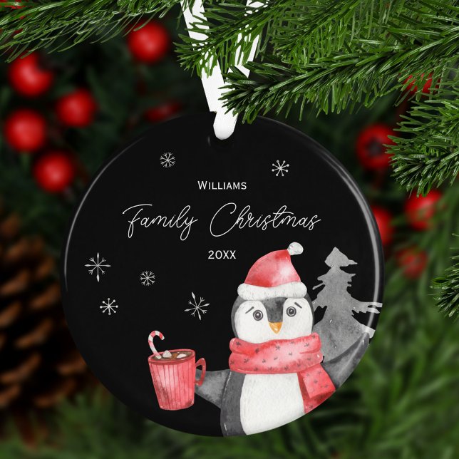 Cute Penguin Christmas with Family Name and Year Ornament (Creator Uploaded)