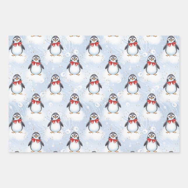 Cute Penguin Christmas  Wrapping Paper Sheet (Front)