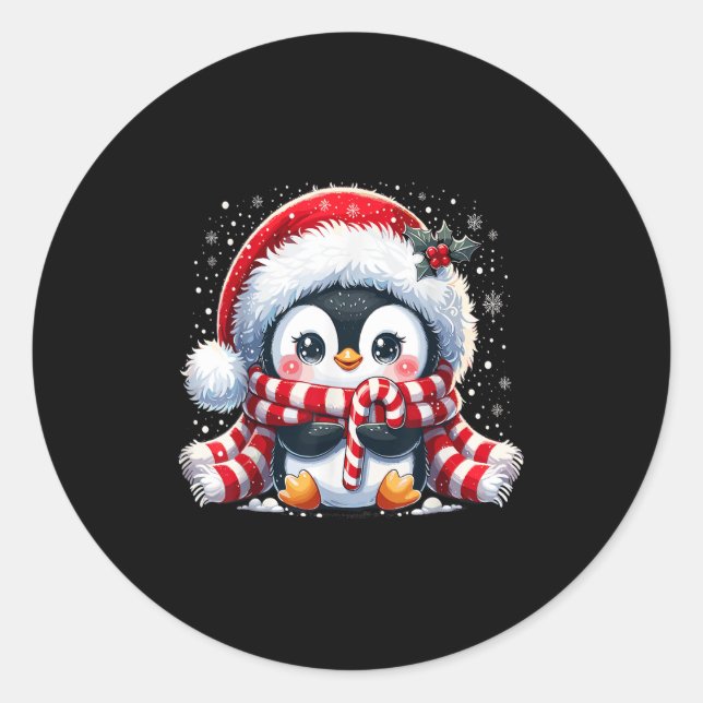 Cute Penguin Christmas Xmas  Classic Round Sticker (Front)
